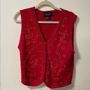 Requirements Red Embroidered Holiday Vest